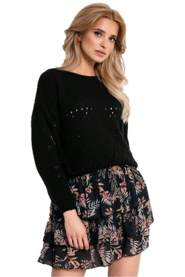 Pulover Dama Fobya, F902, tricotat, Negru, S-M