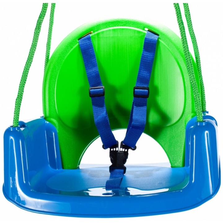 Leagan 3 in 1 pentru copii, cu Spatar si Bara de protectie detasabile, prevazut cu centura si Corzi de 100cm lungime 32 x 18 x 39.5 cm, Multicolor