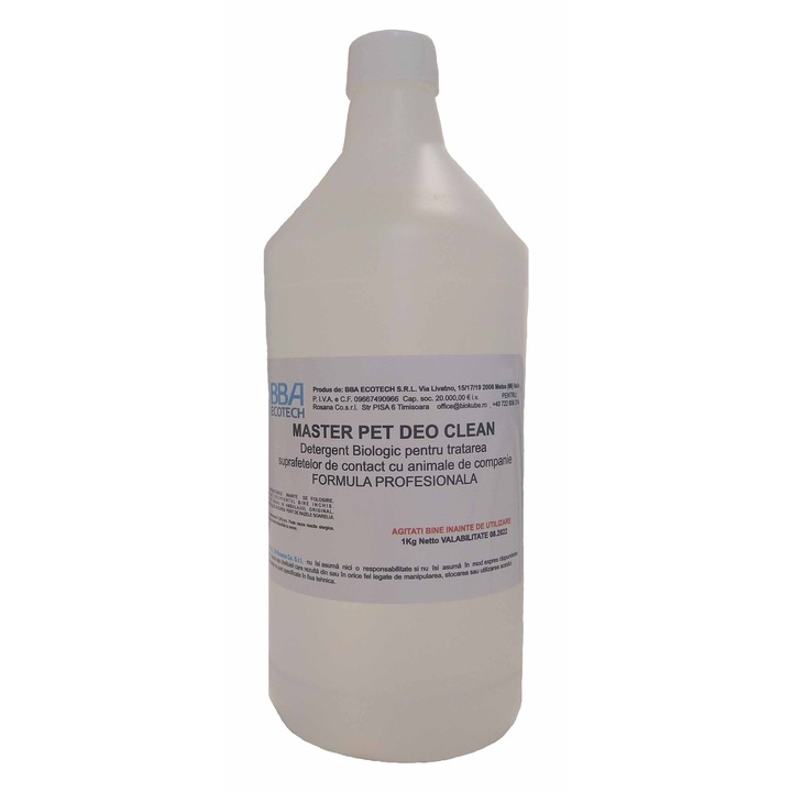 Detergent biologic cu neutralizarea mirosului pentru tratamentul suprafetelor de contact cu animale de companie, MasterPet Deo Clean, concentrat 1L