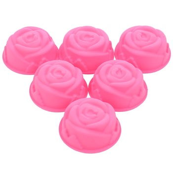 Set 6 forme silicon briose trandafir, Mys Silicone, 8 cm, 8 cm, 3 cm, Roz Set 6 forme silicon briose trandafir, Mys Silicone, 8 cm, 8 cm, 3 cm, Roz