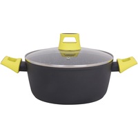 Oala aluminiu cu capac Amercook Stanenova, 24 cm, 3.7 L, inductie, Negru, culoare manere turcoaz/ verde / galben / rosu / roz / mov