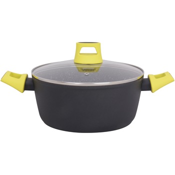 Oala aluminiu cu capac Amercook Stanenova, 24 cm, 3.7 L, inductie, Negru, culoare manere turcoaz/ verde / galben / rosu / roz / mov