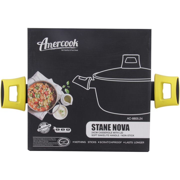 Тенджера Amercook Stanenova, С капак, Алуминий, 24 см, 3.7 л, Индукция ...