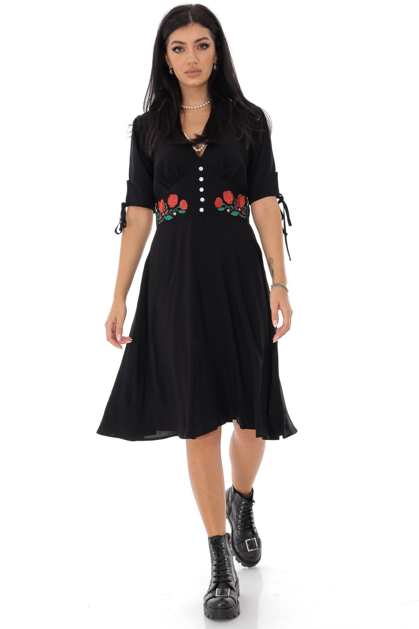 Rochie din vascoza cu broderie - ROH - DR4208