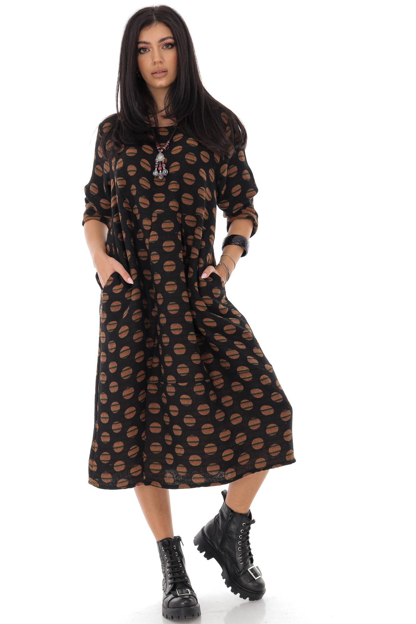 Rochie oversize, midi, cu buline tesute, Maro - ROH - DR4212, UNI