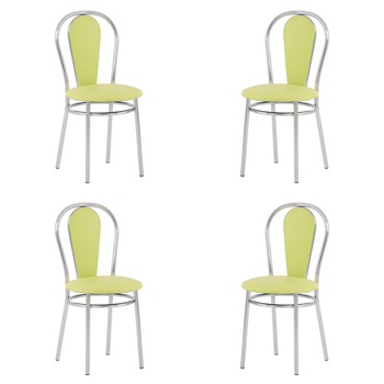 Set 4 scaune dining Florino, cadru cromat, piele ecologica, verde oliv