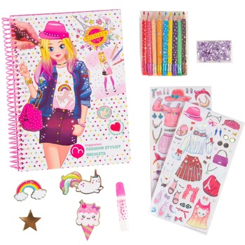 Set de desenat Imaginarium Fashion Stylist Nicoleta, cu schite ilustrate, 60 de pagini, 9 creioane, 2 coli cu autocolante,1 punga de paiete, 1 tub de lipici si instructiuni pas cu pas Set de desenat Imaginarium Fashion Stylist Nicoleta, cu schite ilustrate, 60 de pagini, 9 creioane, 2 coli cu autocolante,1 punga de paiete, 1 tub de lipici si instructiuni pas cu pas