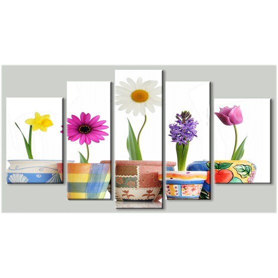 Set Tablou DualView Startonight Flori in ghivece, 5 piese, luminos in intuneric, 90 x 180 cm (1 piesa 30 x 90 cm, 2 piese 30 x 80 cm, 2 piese 40 x 60 cm)