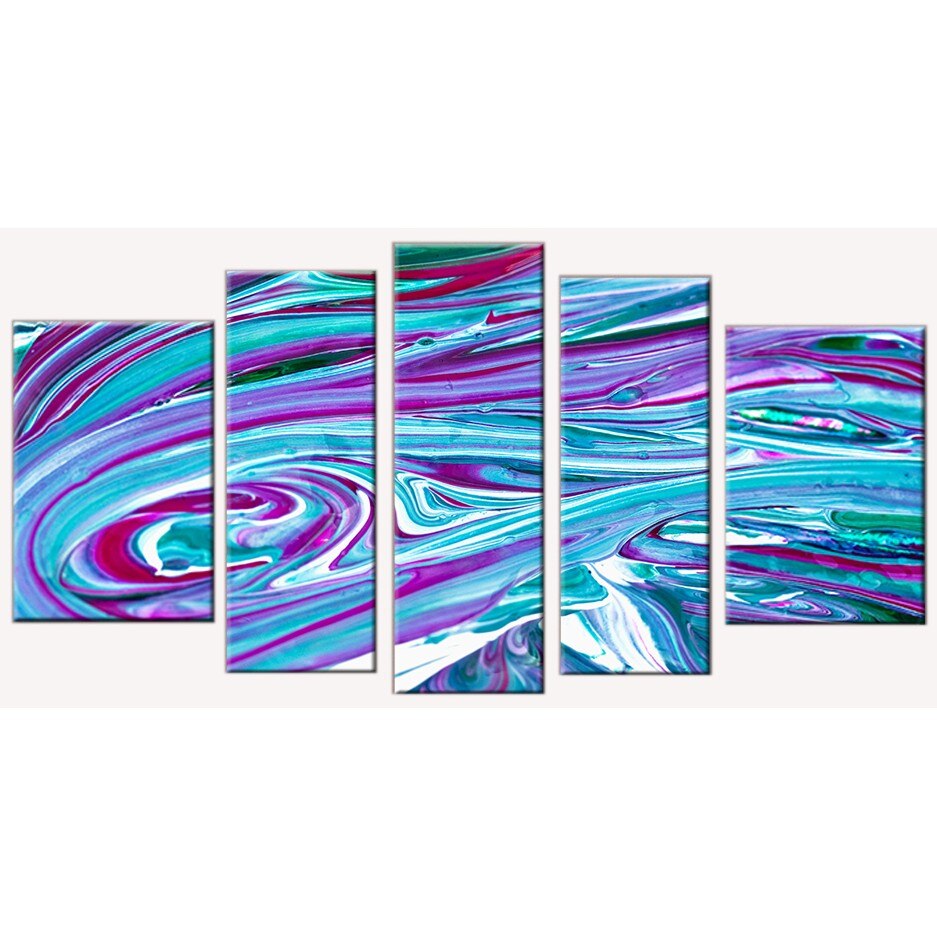 Set Tablou DualView Startonight Valuri abstracte, 5 piese, luminos in intuneric, 90 x 180 cm (1 piesa 30 x 90 cm, 2 piese 30 x 80 cm, 2 piese 40 x 60 cm)