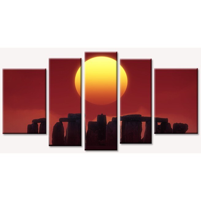 Set Tablou DualView Startonight Stonehenge, 5 piese, luminos in intuneric, 90 x 180 cm (1 piesa 30 x 90 cm, 2 piese 30 x 80 cm, 2 piese 40 x 60 cm)