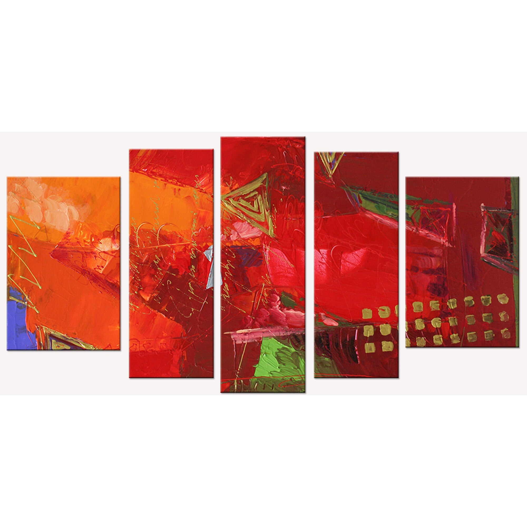 Set Tablou DualView Startonight Abstract rosu, 5 piese, luminos in intuneric, 90 x 180 cm (1 piesa 30 x 90 cm, 2 piese 30 x 80 cm, 2 piese 40 x 60 cm)