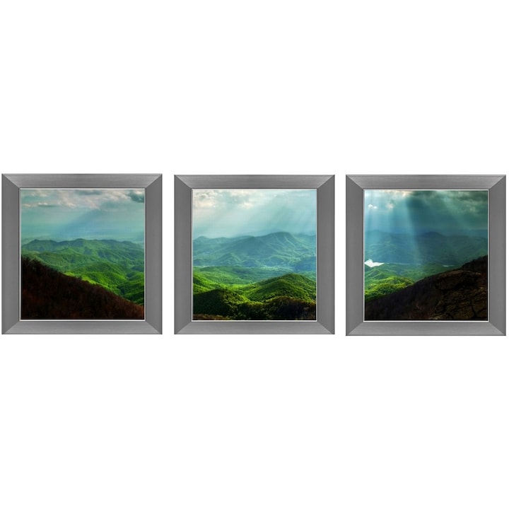 Set Tablou DualView Startonight Fereastra in Carpati, 3 piese, luminos in intuneric, 40 x 120 cm (3 piese 40 x 40 cm)