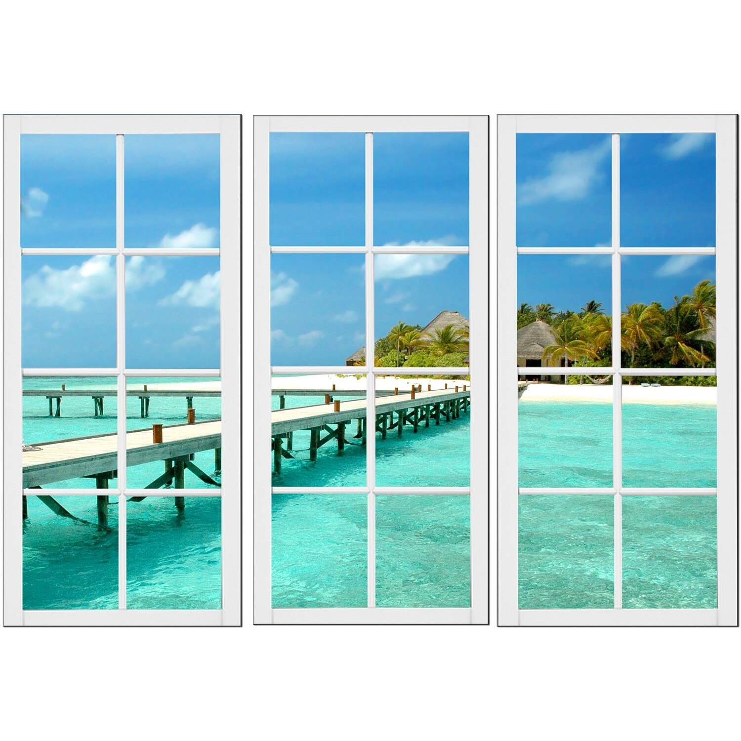 Set Tablou DualView Startonight Fereastra spre Apa, 3 piese, luminos in intuneric, 120 x 180 cm (3 piese 60 x 120 cm)