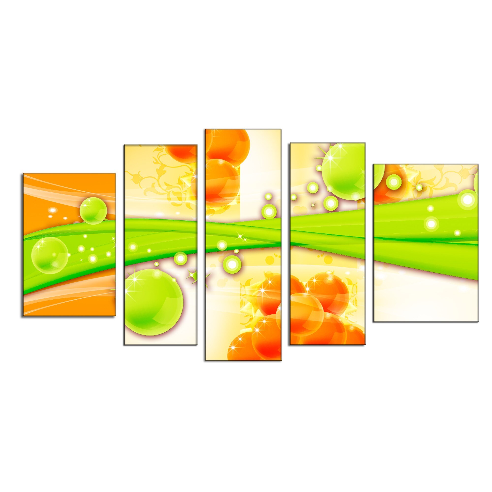 Set Tablou DualView Startonight Poveste in verde si galben, 5 piese, luminos in intuneric, 90 x 180 cm (1 piesa 30 x 90 cm, 2 piese 30 x 80 cm, 2 piese 40 x 60 cm)