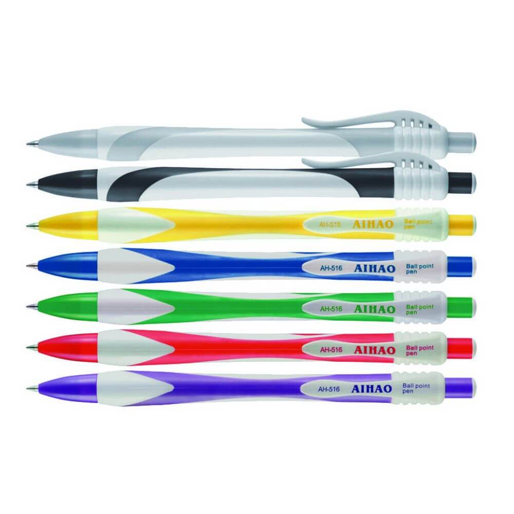 Pixuri AIHAO 516, Varf 0.7 mm, 12 Buc/Set, Plastic, Retractabile, Scriere Albastra, Mecanism Retractabil