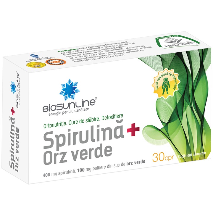 Supliment alimentar Spirulina + Orz verde, BioSunLine, 30 comprimate