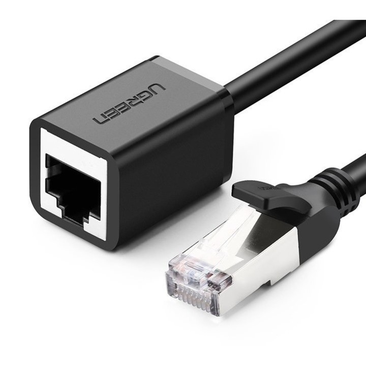 Мрежов кабел UGREEN Ethernet разширение RJ45, Кат. 6, FTP, с 0,5м метален щепсел, (черен)