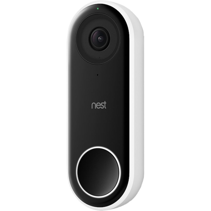 Videointerfon Nest Hello Video Doorbell, Google Nest, Wi-Fi, Alb/Negru