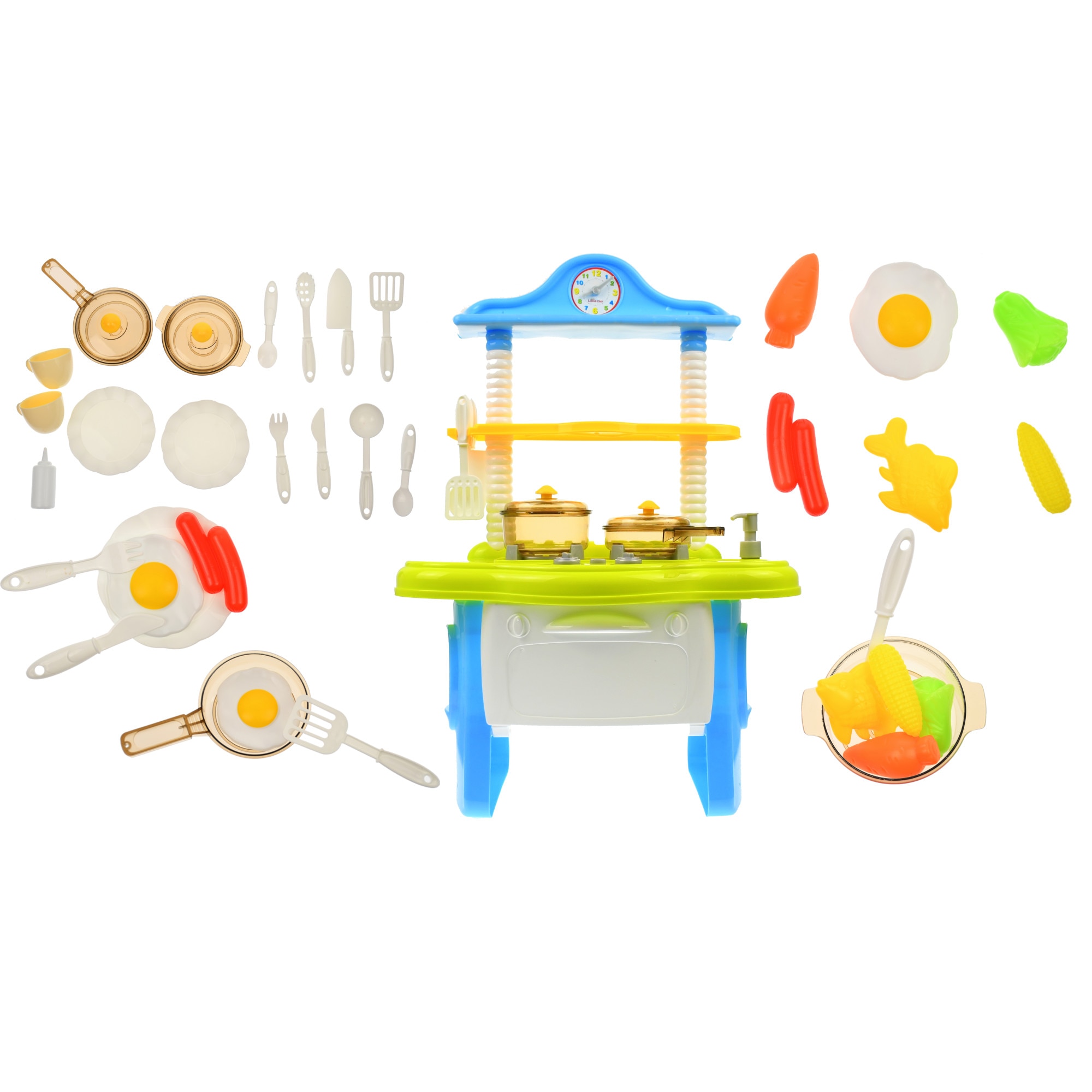 Set Bucatarie de jucarie cu mancare, ustensile, recipiente, sunete si lumini pentru copii - 818A