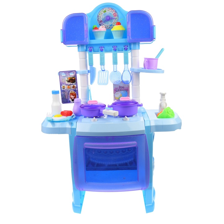 Set Bucatarie de jucarie cu mancare, ustensile, recipiente, sunete si lumini pentru copii - WDA24