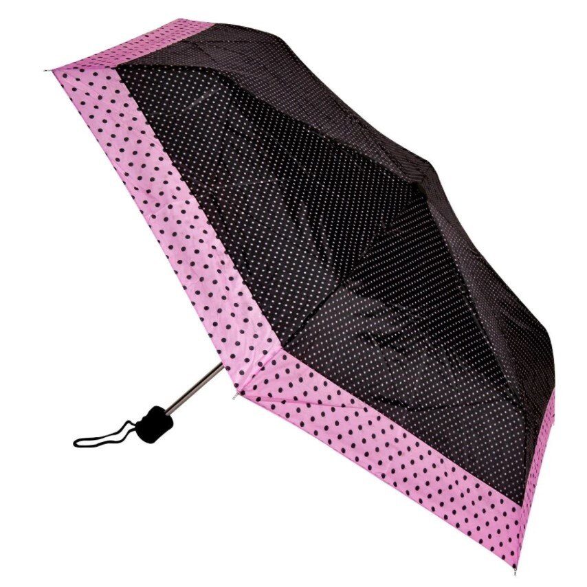 Umbrea Zola®, pentru fete, cu husa, negru/roz cu buline albe