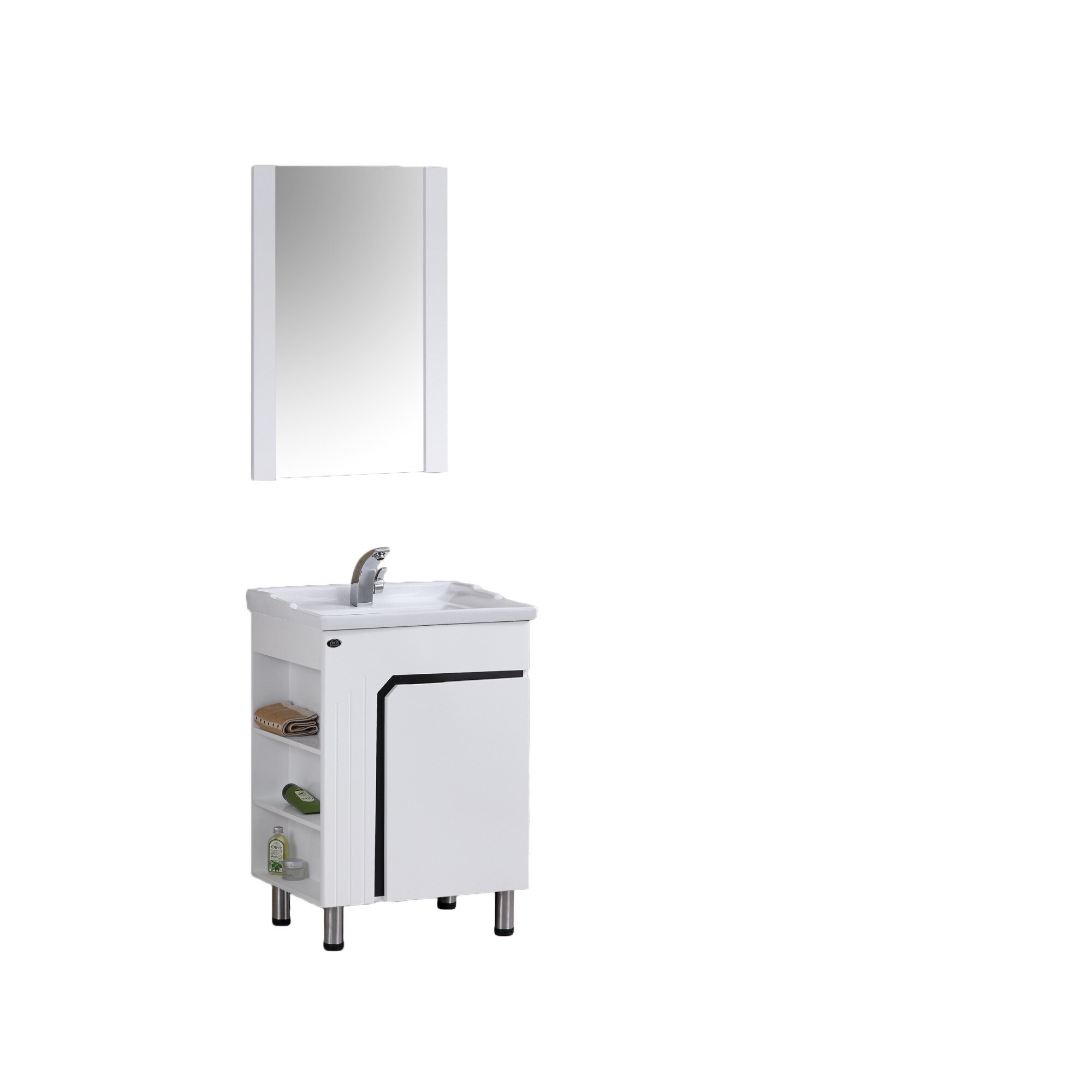 Set Mobilier Baie Smack,Lavoar Ceramic Si Oglinda Sm 7281Alb