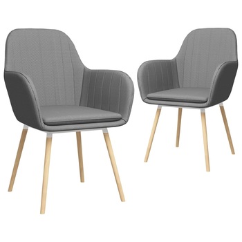Set 2 scaune de bucatarie, vidaXL, Textil/Lemn de fag, 56 x 59 x 85 cm, Gri deschis