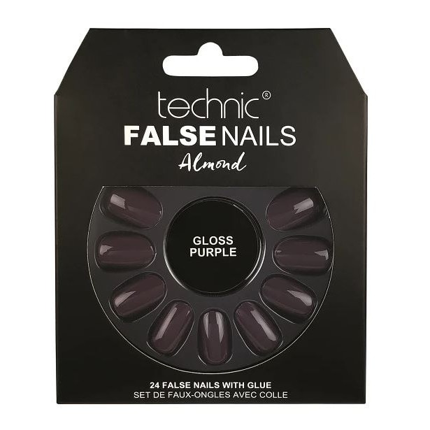 Set 24 Unghii False cu adeziv inclus Technic False Nails, Almond, Gloss Purple