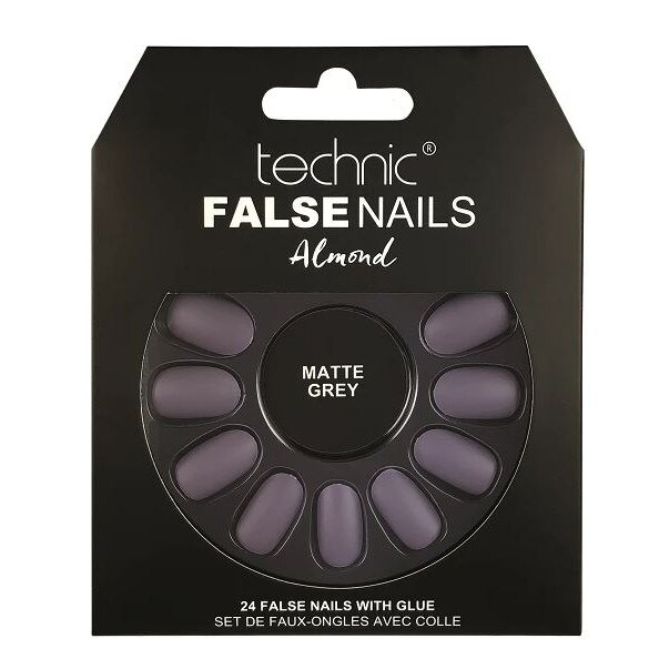 Set 24 Unghii False cu adeziv inclus Technic False Nails, Almond, Matte Grey