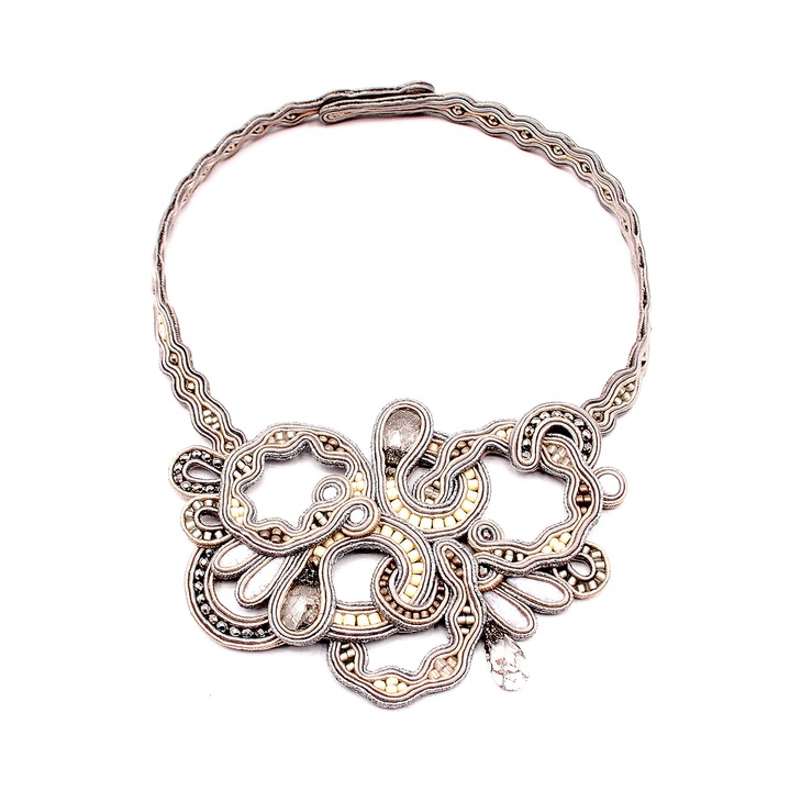 Colier handmade SENGABEADS cu cristale, inchidere reglabila, diametru 45 cm