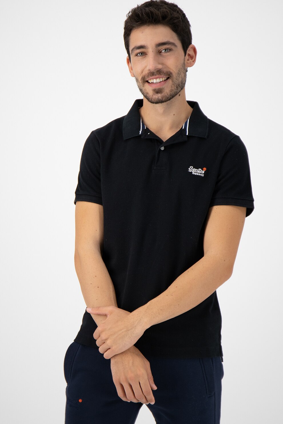 SUPERDRY, Tricou polo din pique Classic, Negru, M