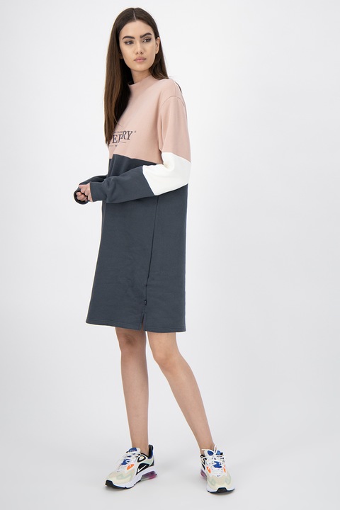 Superdry & Co, Rochie sport cu logo brodat, Alb/Roz prafuit/Gri inchis
