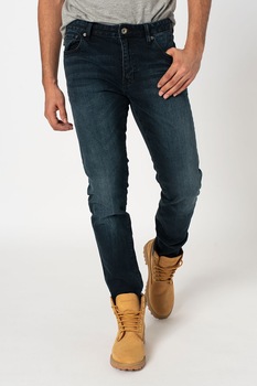 SUPERDRY, Blugi slim fit cu aspect decolorat, Bleumarin inchis SUPERDRY, Blugi slim fit cu aspect decolorat, Bleumarin inchis