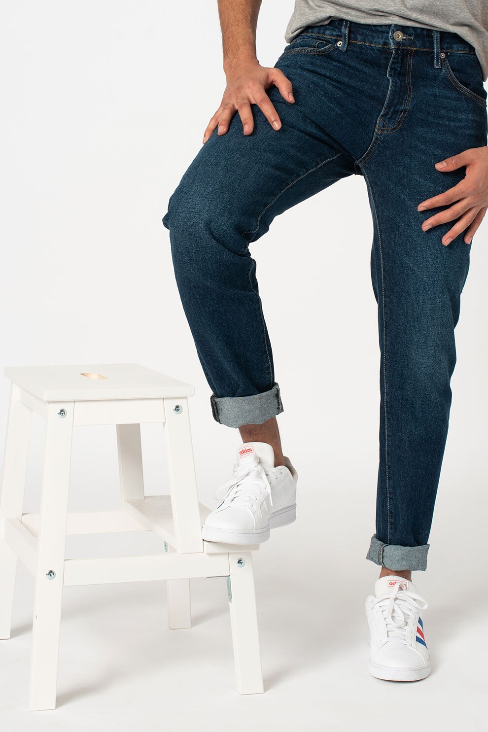 SUPERDRY, Blugi conici Clifton, Albastru inchis