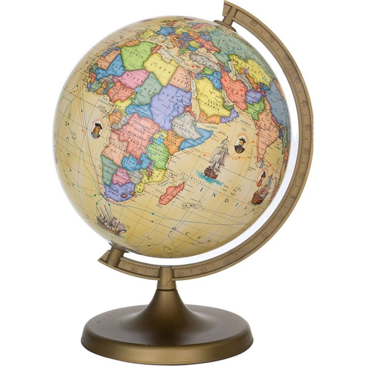Glob geografic Travel, diametru 22 cm, harta politica, rute calatorie celebre