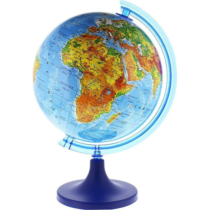 Глобус PROCART, Диаметър 25 см, Физическа карта, Дъга на меридиана с градусна мрежа, Въртящ се, Поставка за бюро