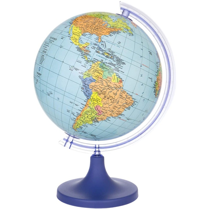 Географски глобус PROCART, Политическа картография, 25 см, Въртящ се, Меридиан