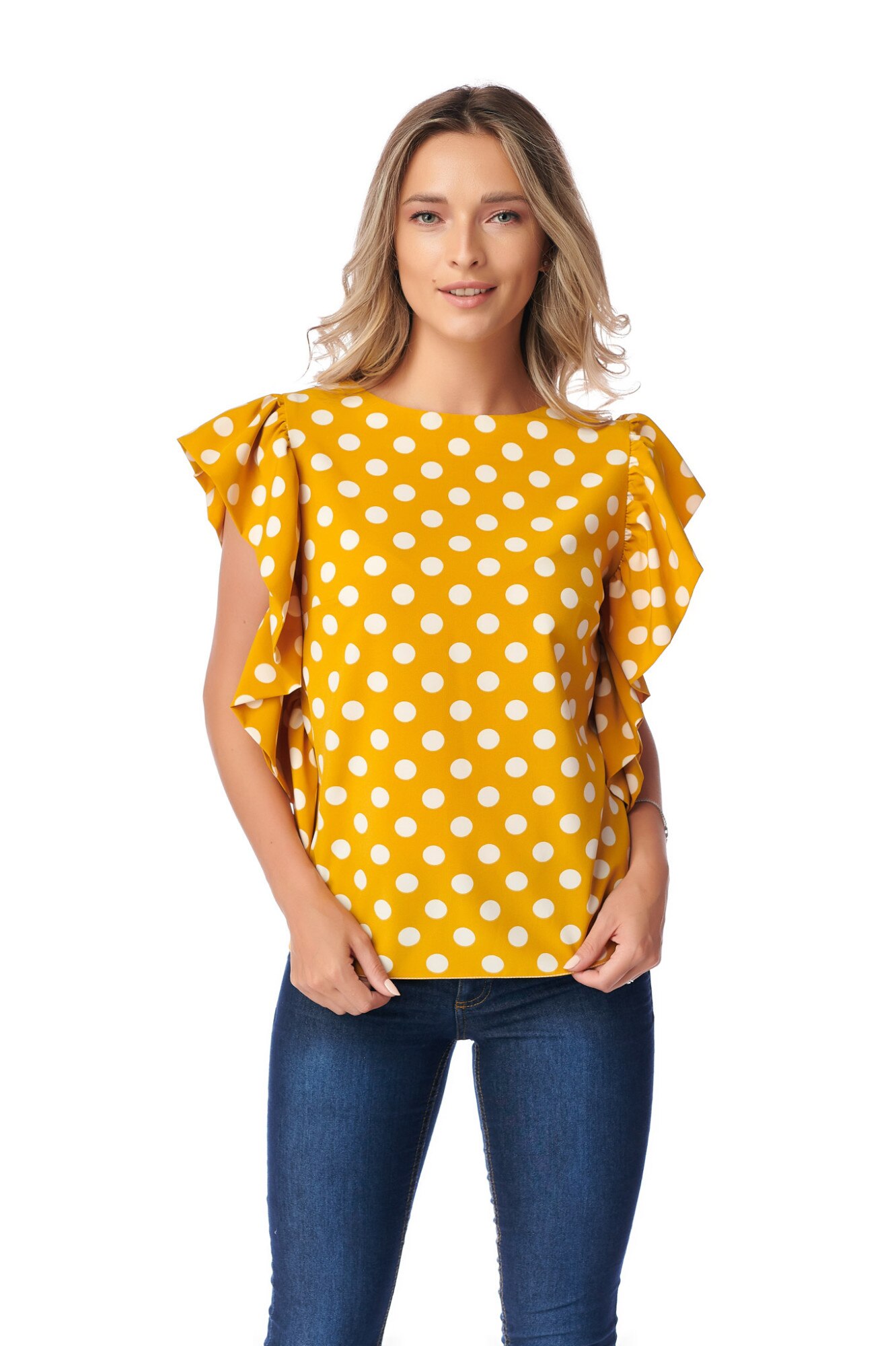Bluza cu buline, Fashion Loft, volane, BEST BRIDE, Galben