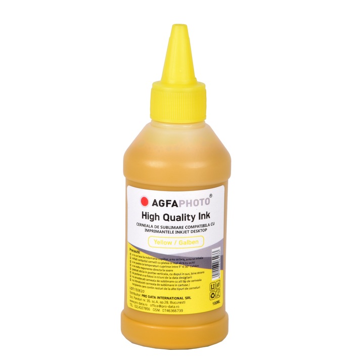 Cerneala de sublimare yellow / galbena Agfa Photo in flacon de 100ml