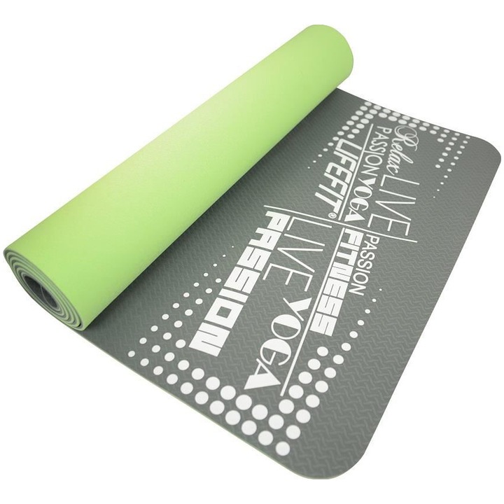 Saltea fitness/yoga/pilates LifeFit TPE, 186x61x0.5cm, fata dubla,Verde-Gri