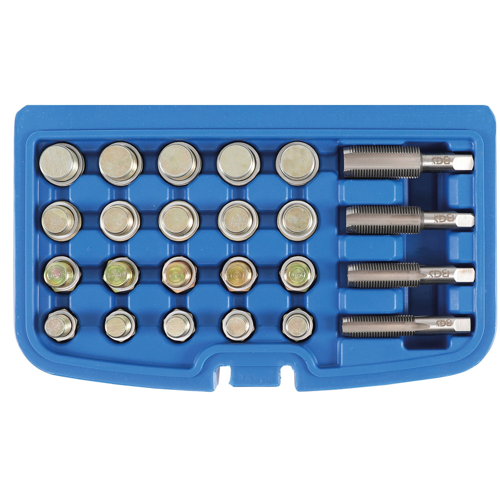Trusa pentru reparatie filet baie scurgere ulei M13x 1.5, M15x 1.5,M17x 1.5, M20 X 1.5, 64 Piese, BGS 126