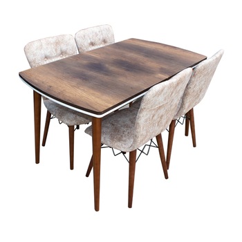 Set masa Elegant Nuc MDF picioare lemn + 4 scaune , 160x75x75 Set masa Elegant Nuc MDF picioare lemn + 4 scaune , 160x75x75