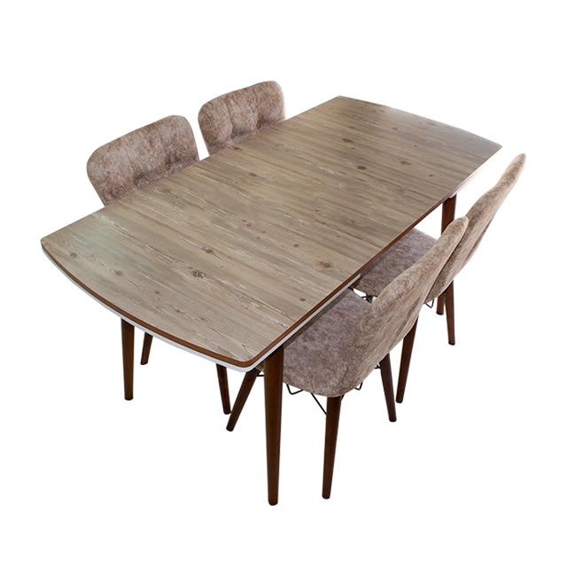 Set masa Elegant Natur MDF picioare lemn + 4 scaune , 160x80x75