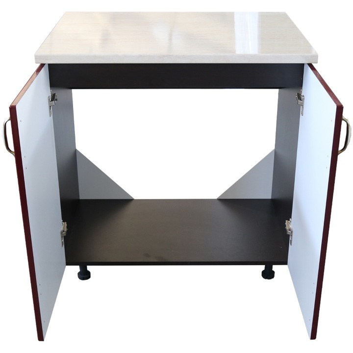 Masca pentru chiuveta cu 2 usi 80 cm Zebra, Wenge/MDF Rosu Tulip, cu blat Travertin, 80 x 85 x 60 cm