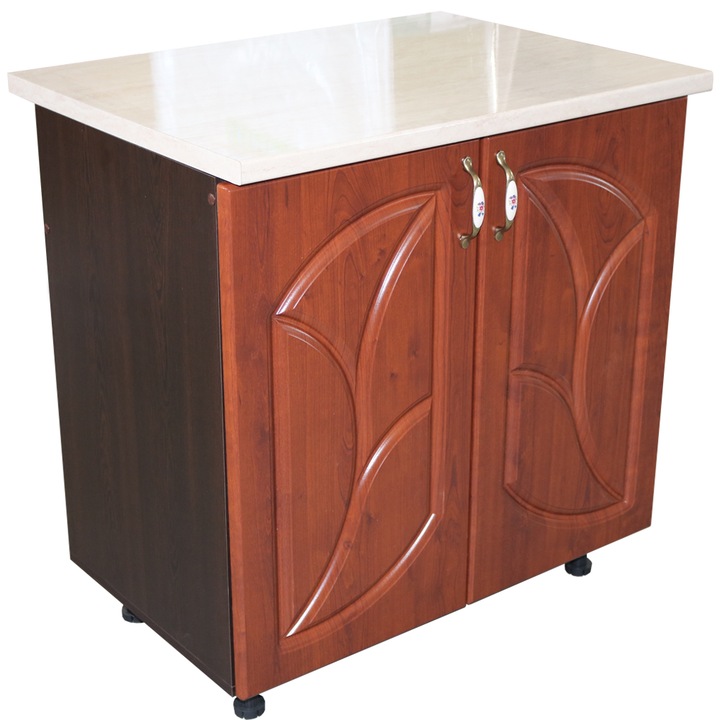 Masca pentru chiuveta cu 2 usi 80 cm Zebra, Wenge/MDF Cedru Frunza, cu blat Travertin, 80 x 85 x 60 cm