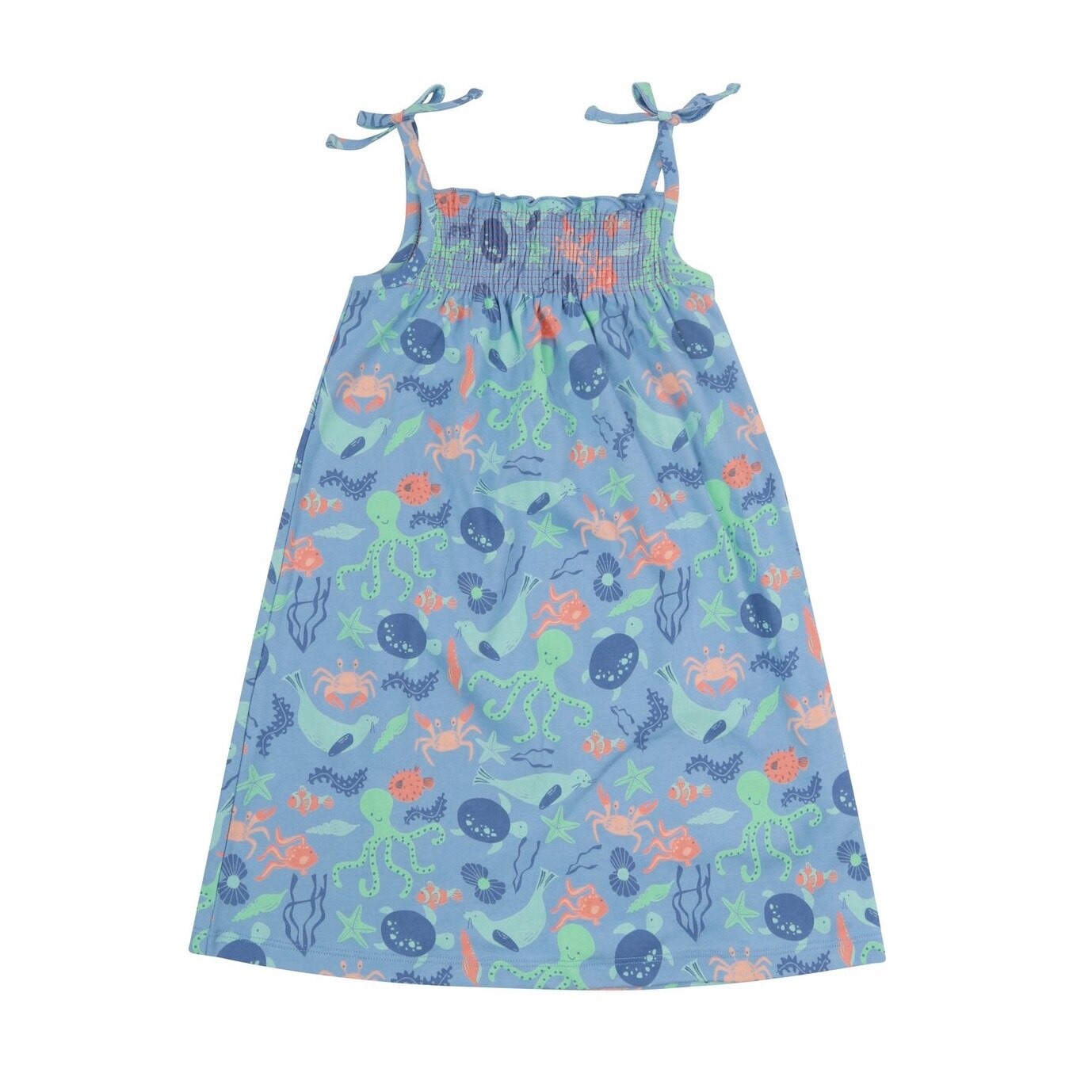 Rochie de vara, salvam viata marina, bumbac organic, multicolor