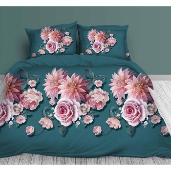 Lenjerie de pat 3D, bumbac satinat, 4 piese, 2 persoane, flori, JN1019 Lenjerie de pat 3D, bumbac satinat, 4 piese, 2 persoane, flori, JN1019