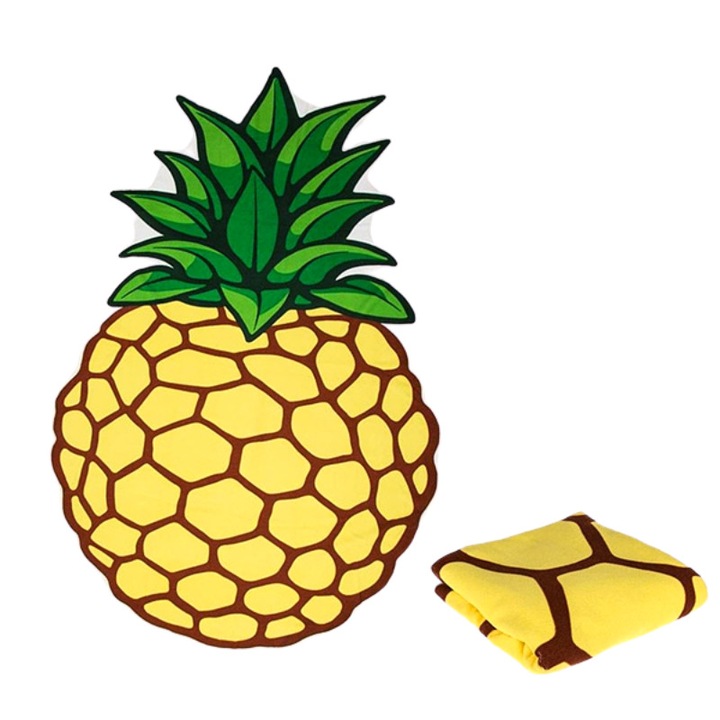 Prosop plaja Ananas, Galben/Verde, 170 x 120 cm