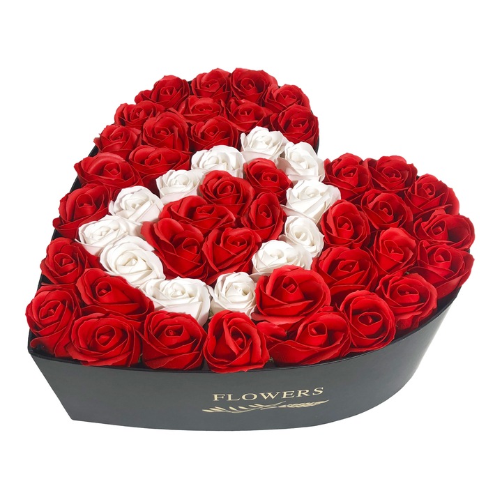 Буква D от рози - Кутия във формата на сърце, Colorissima, 29см