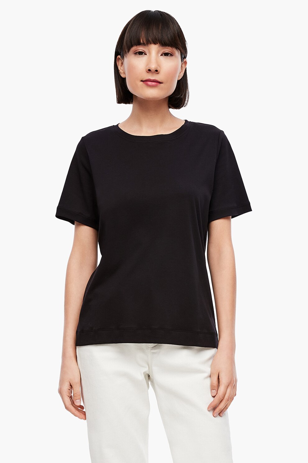 s.Oliver, Tricou basic cu decolteu la baza gatului, Negru, S